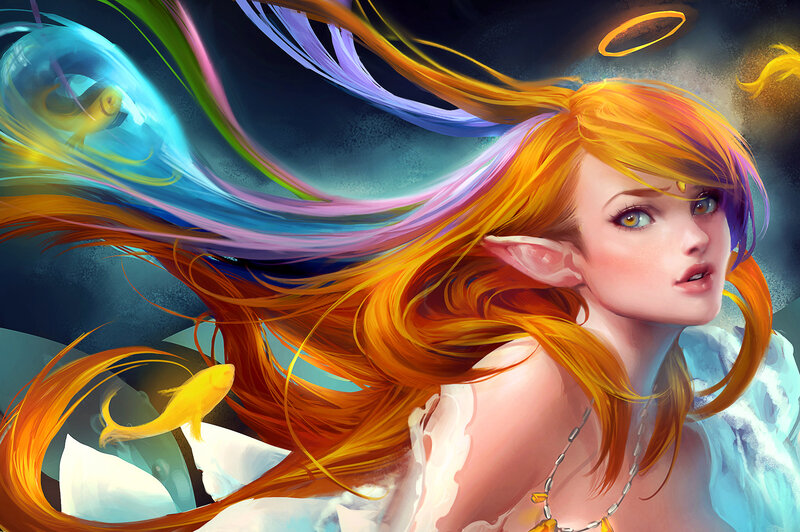 Elf Woman with Flowing Hair — Orange