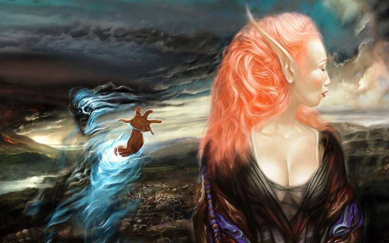 Elf Woman with Ghost — Red