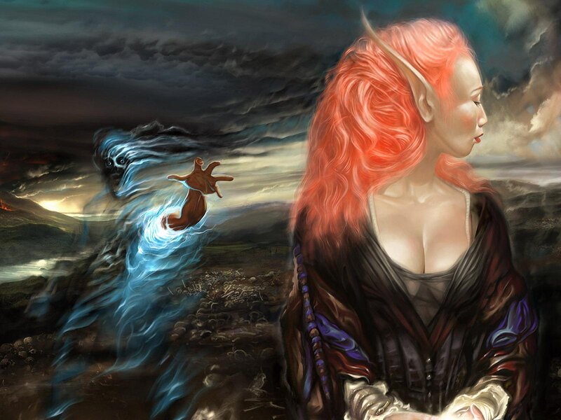 elf woman with ghostly figure
