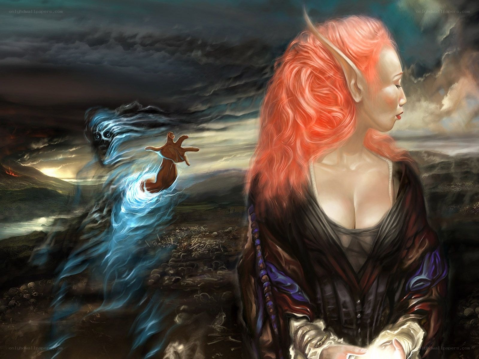 elf woman with ghostly figure