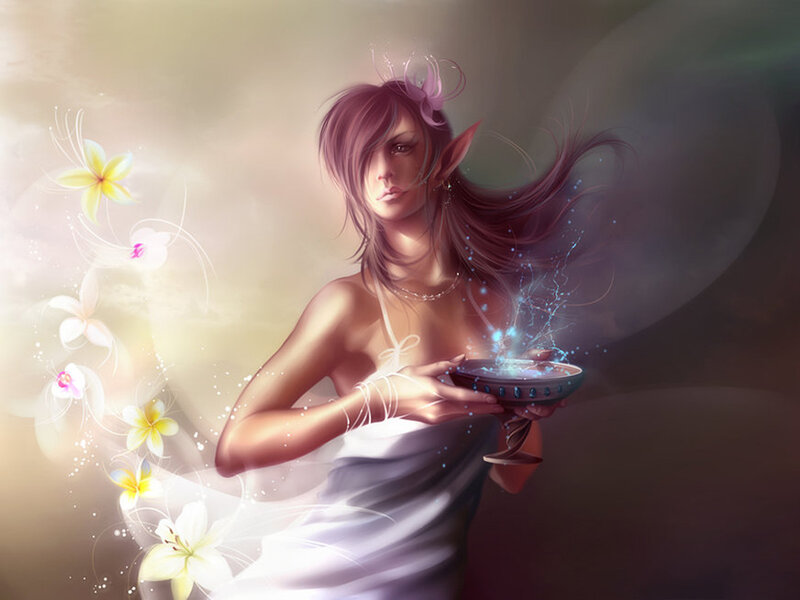 elf woman with glowing bowl