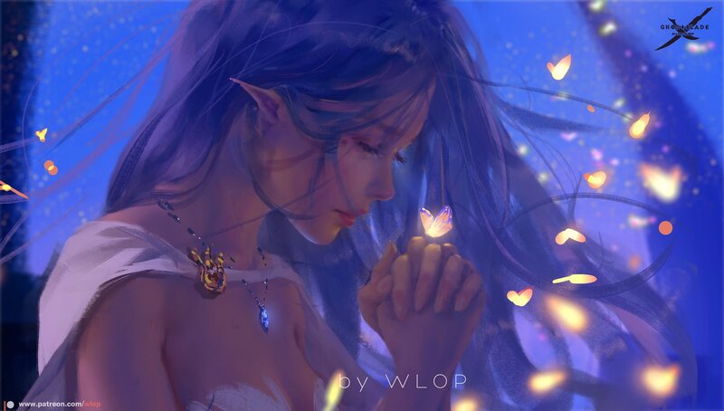 Elf Woman with Glowing Butterflies