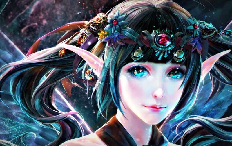Elf Woman with Glowing Eyes — Blue, Dramatic