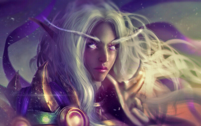 Elf Woman with Glowing Eyes — Purple, Dramatic, Digital Art, Glowing Eyes