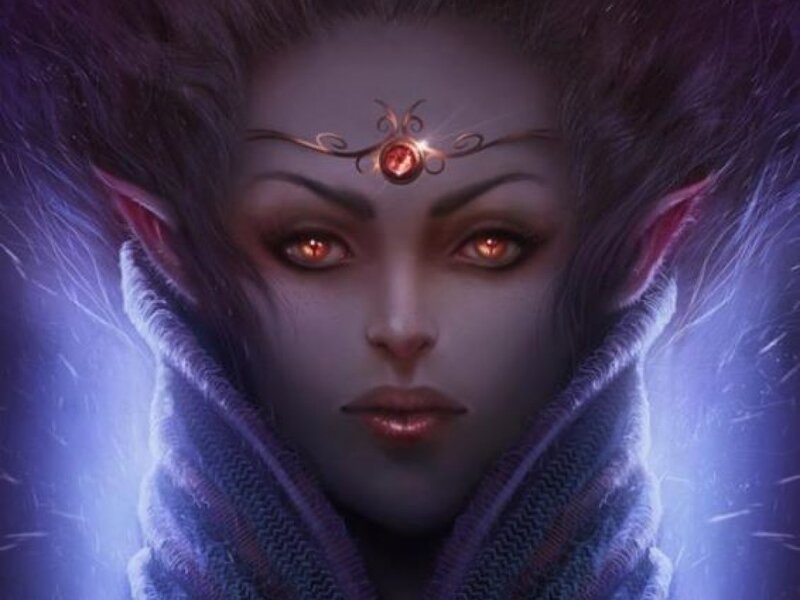 Elf Woman with Glowing Eyes — Purple, Dramatic, Digital Art