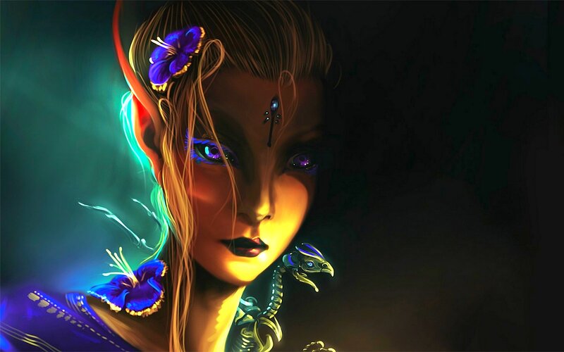 Elf Woman with Glowing Eyes — Purple, Dramatic