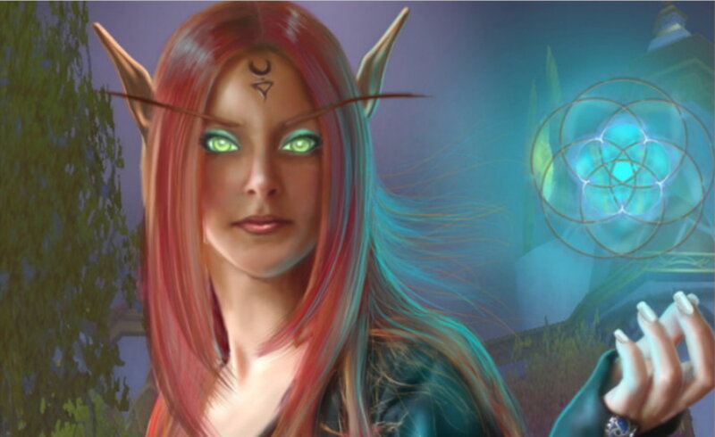 Elf Woman with Glowing Eyes — Red, Mystical