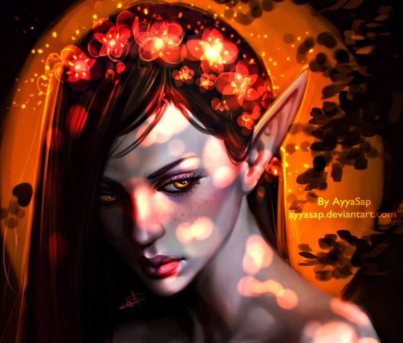 Elf Woman with Glowing Flowers