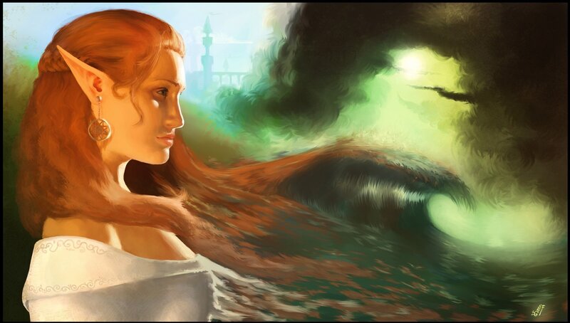 elf woman with glowing green mist