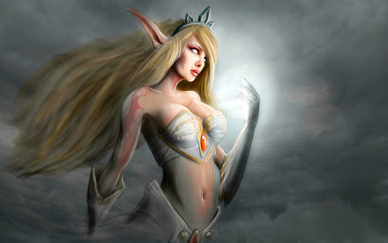 Elf Woman with Glowing Hand — Gray