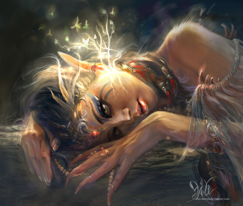 Elf Woman with Glowing Head
