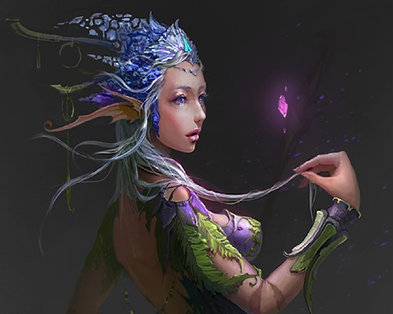 Elf Woman with Glowing Orb — Purple