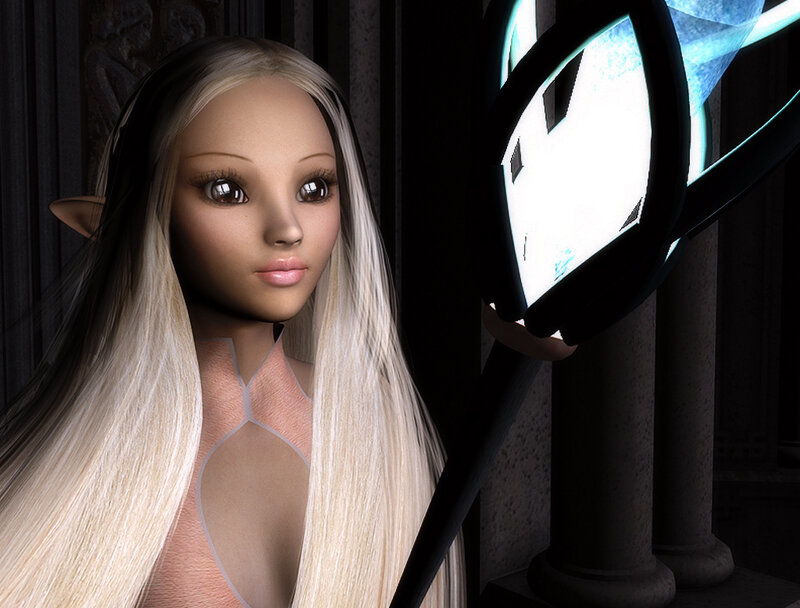 elf woman with glowing staff