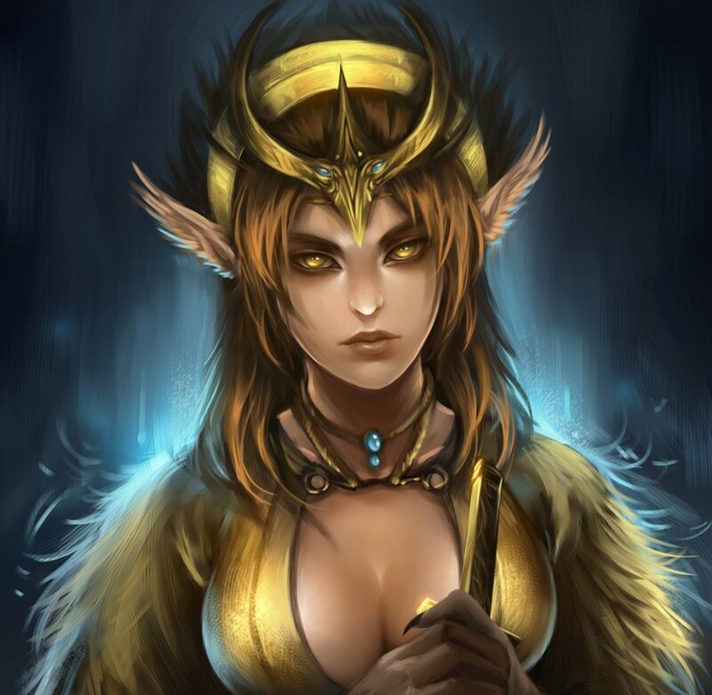 Elf Woman with Golden Crown — Gold, Dramatic