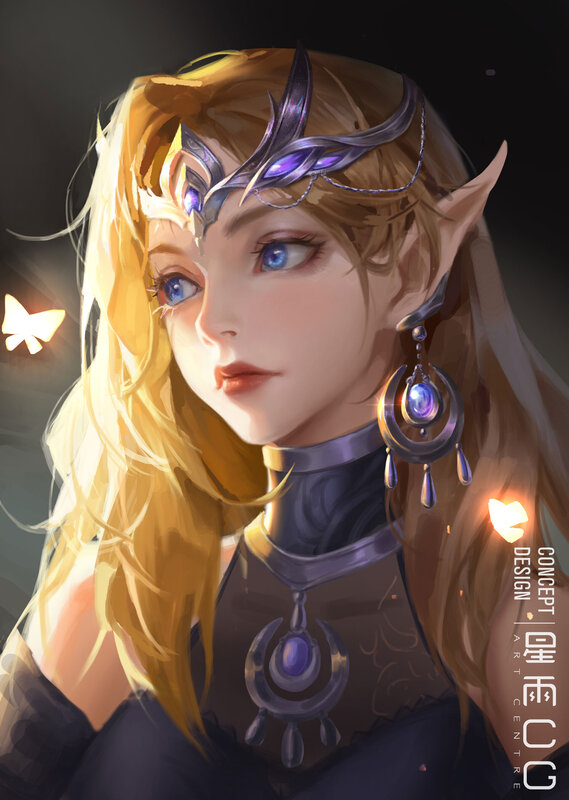 Elf Woman with Golden Hair — Gold, Dramatic, Night