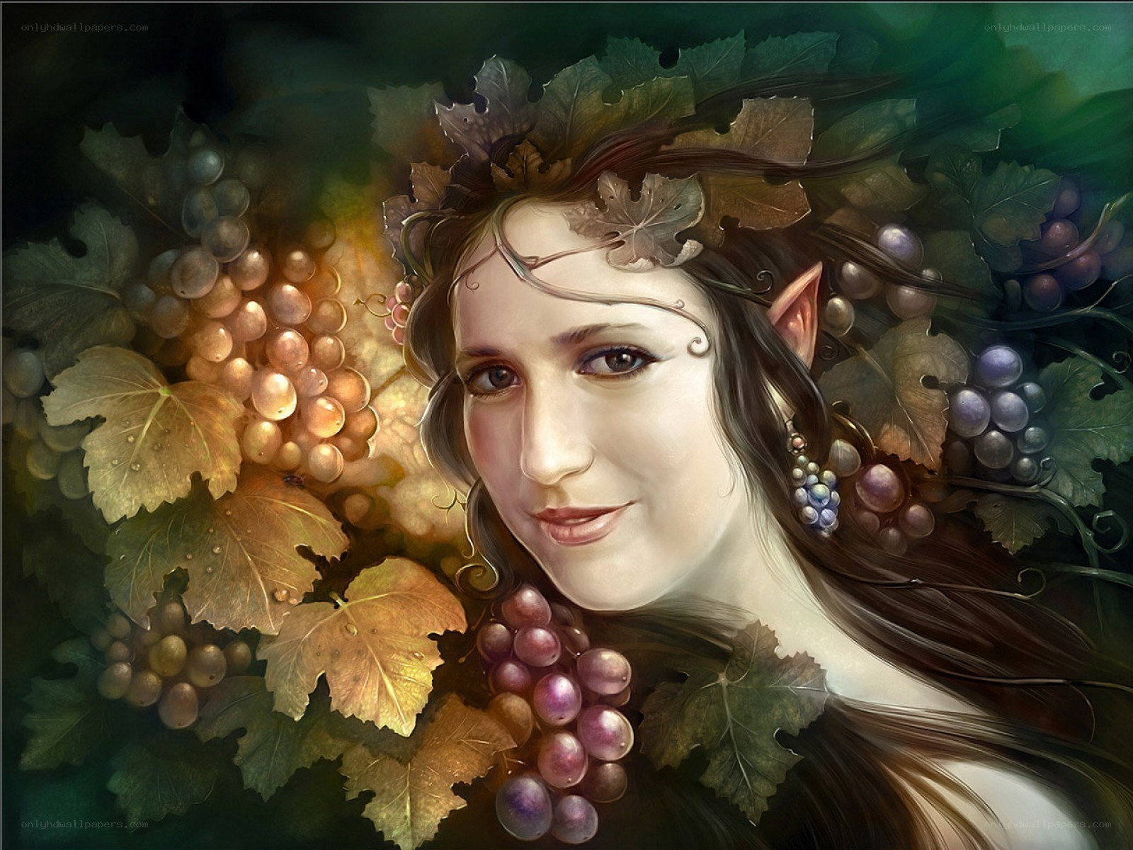 elf woman with grape vines