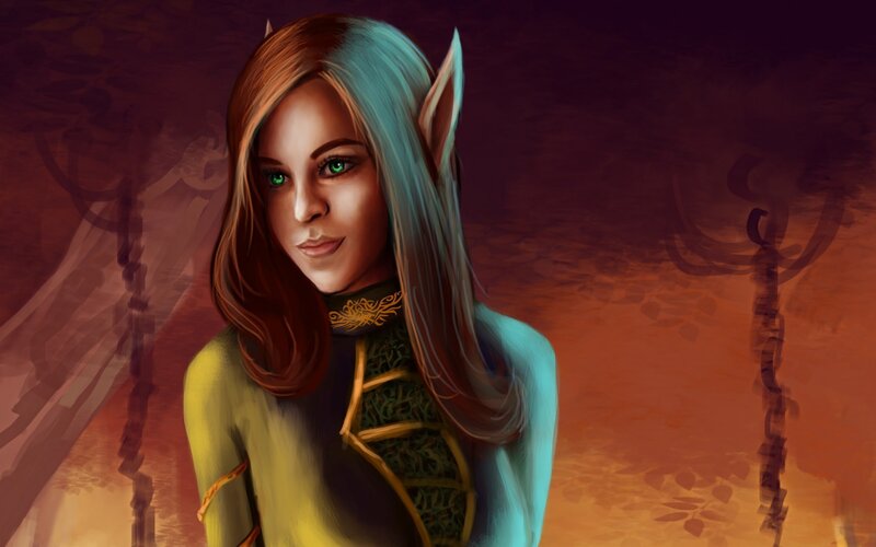 Elf Woman with Green Eyes — Brown, Dramatic, Sunset