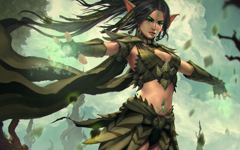 Elf Woman with Green Eyes — Dramatic, Digital Art