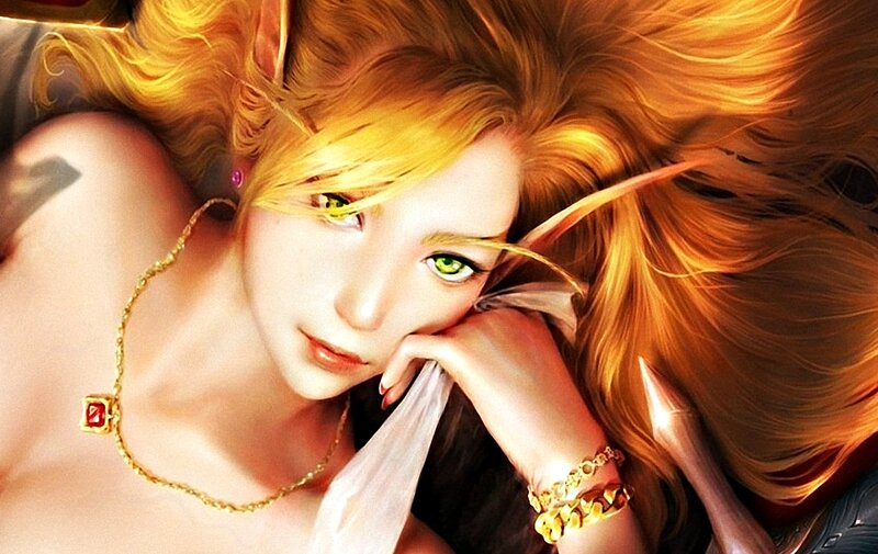 Elf Woman with Green Eyes — Gold, Dramatic