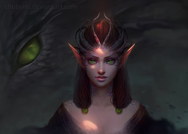 Elf Woman with Green Eyes — Gray