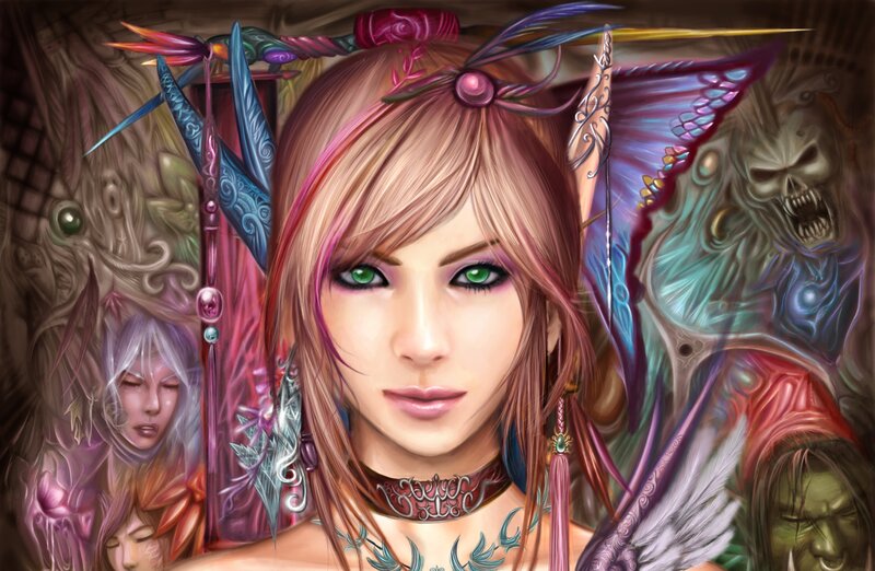 Elf Woman with Green Eyes — Purple, Dramatic