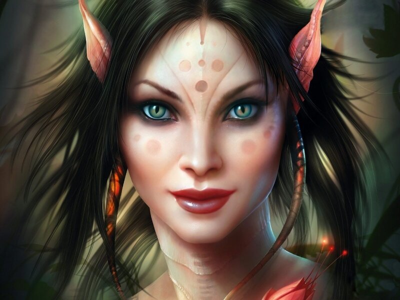 Elf Woman with Green Eyes — Serene, Digital Art, Pointed Ears