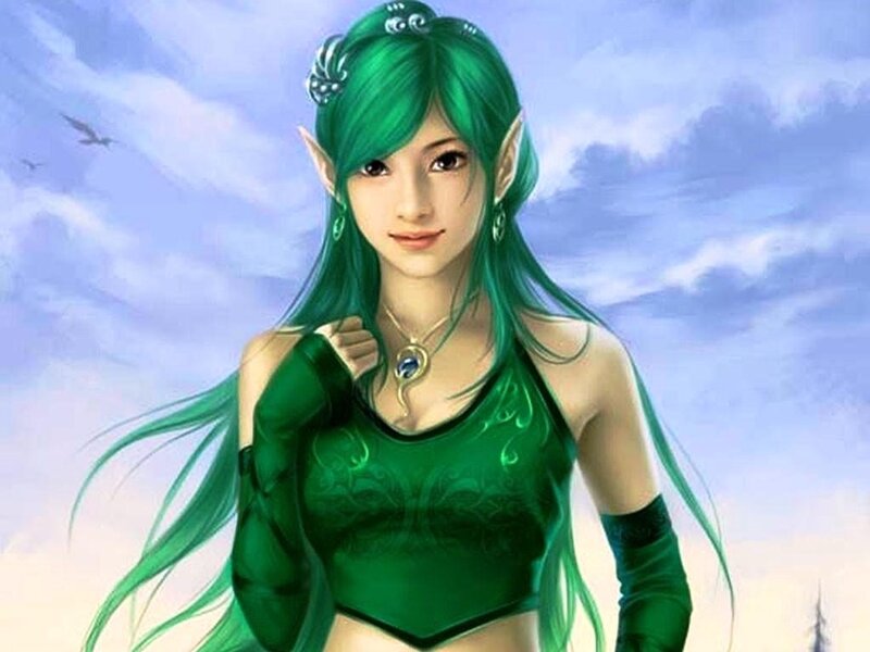 Elf Woman with Green Hair