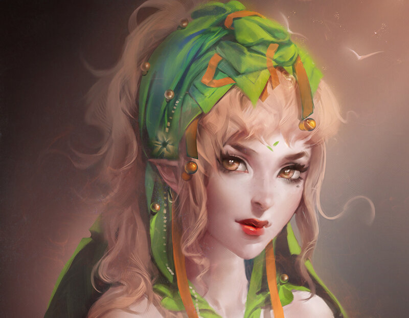 Elf Woman with Green Headwrap