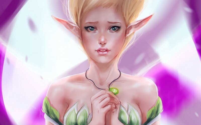 Elf Woman with Green Leaves
