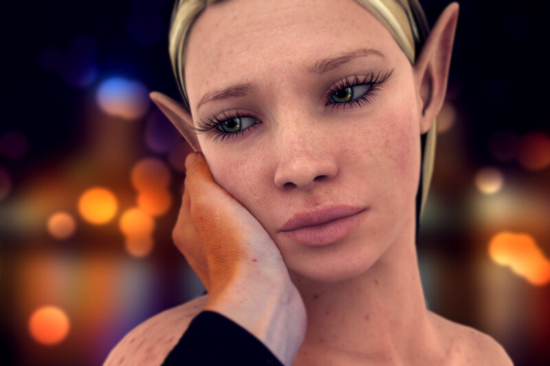 elf woman with hand on cheek
