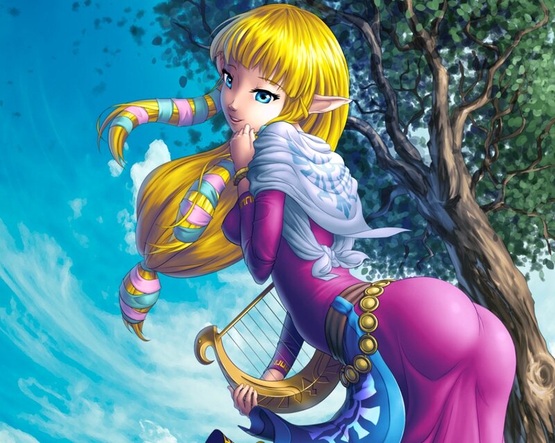 Elf Woman with Harp — Blue