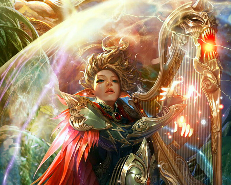 Elf Woman with Harp — Gold