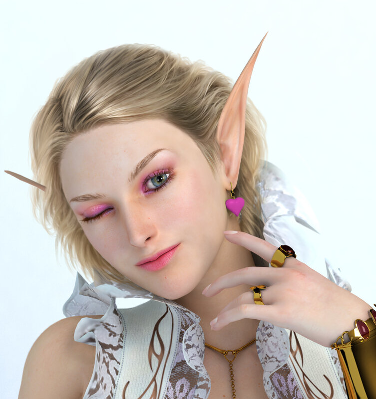elf woman with heart earring