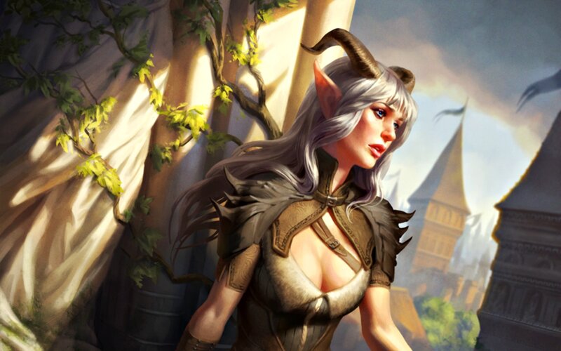 Elf Woman with Horns — Gray