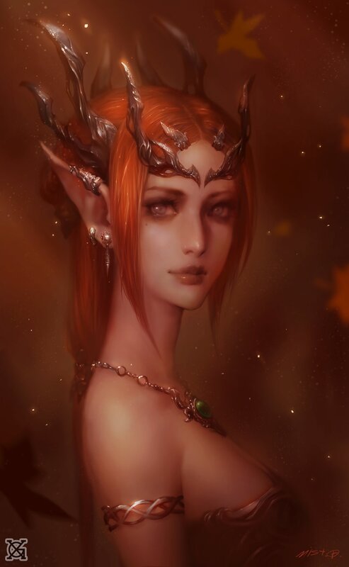 Elf Woman with Horns — Red, Dramatic