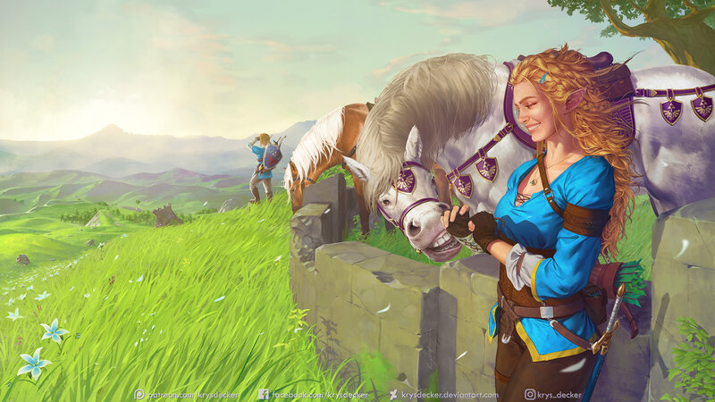 Elf Woman with Horse — Green, Serene, Morning
