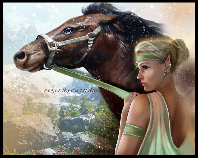 Elf Woman with Horse — Green
