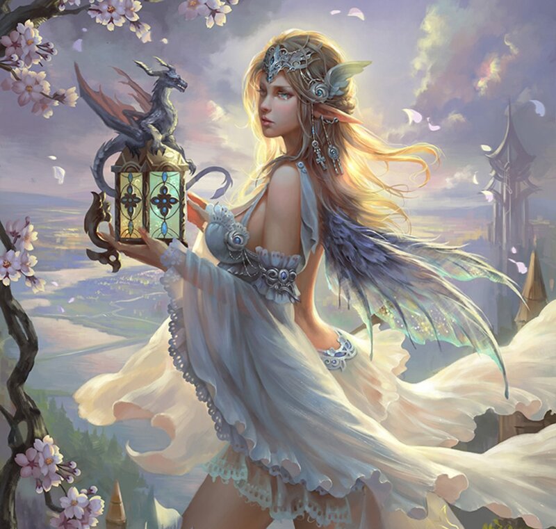Elf Woman with Lantern — White