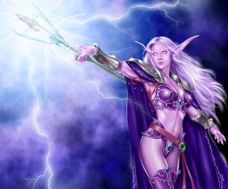 Elf Woman with Lightning Staff