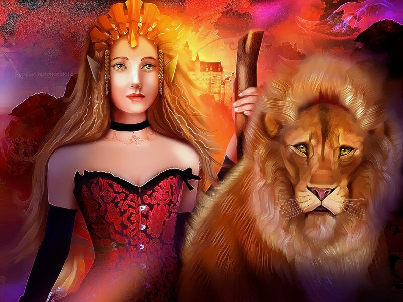 Elf Woman with Lion