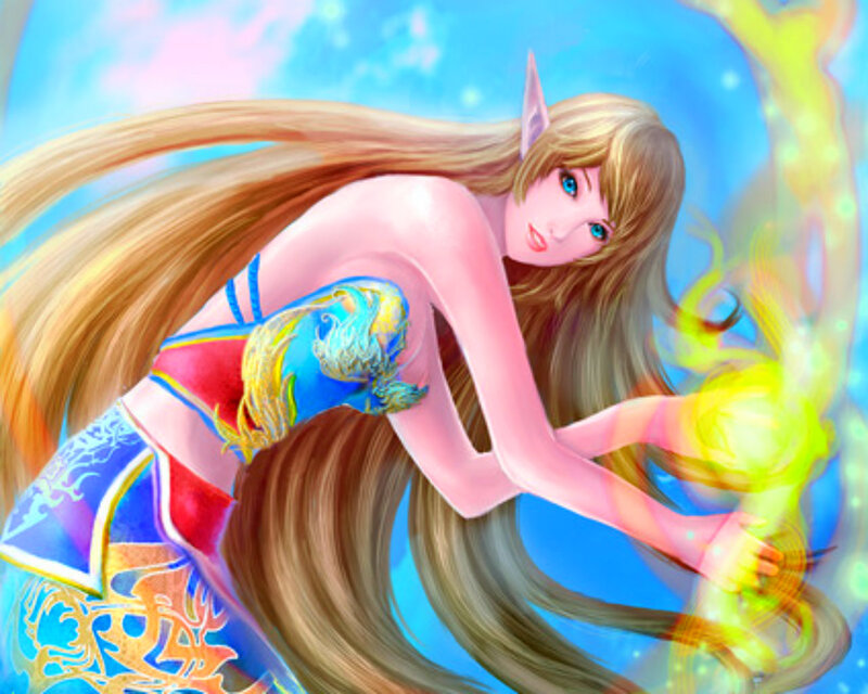 Elf Woman with Long Hair — Blue, Fantasy