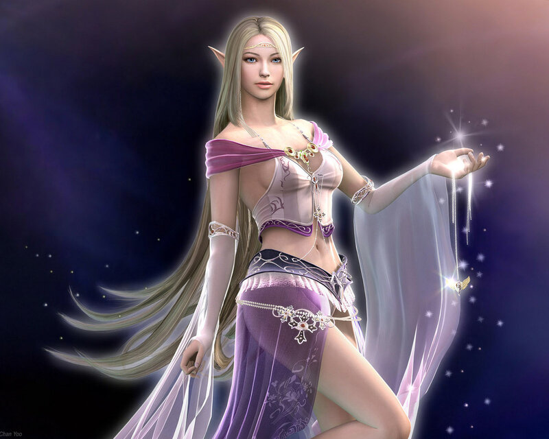 Elf Woman with Long Hair — Purple, Dramatic