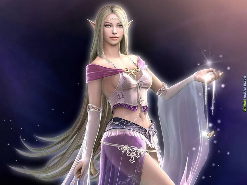 Elf Woman with Long Hair — Purple, Serene