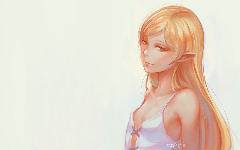 Elf Woman with Long Hair — White, Serene, Digital Art