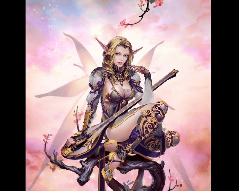 Elf Woman with Lute — Pink
