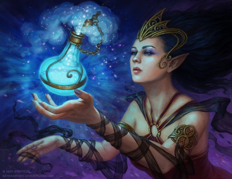 Elf Woman with Magic Bottle