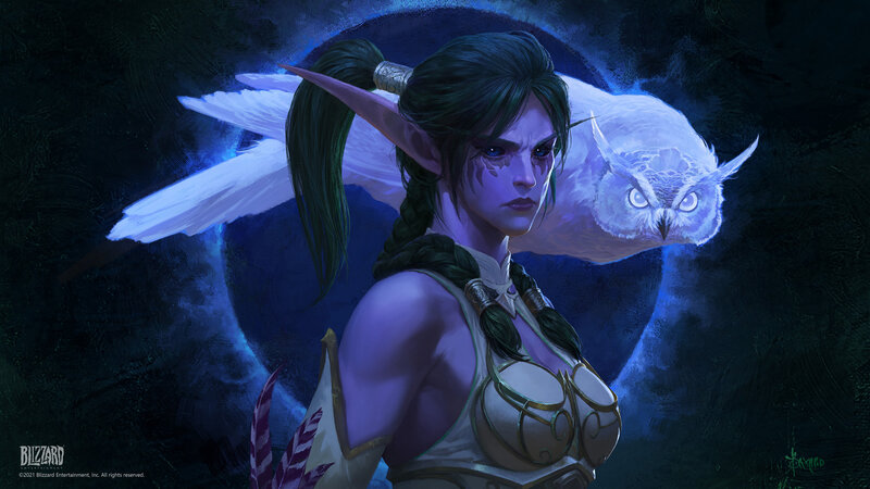 Elf Woman with Owl — Blue, Dramatic
