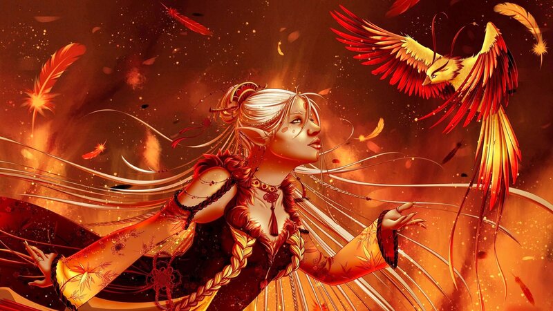 Elf Woman with Phoenix — Red
