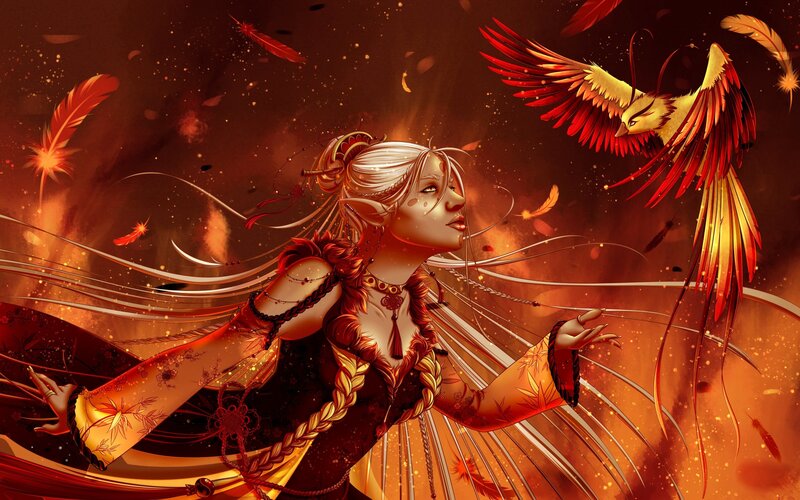 Elf Woman with Phoenix