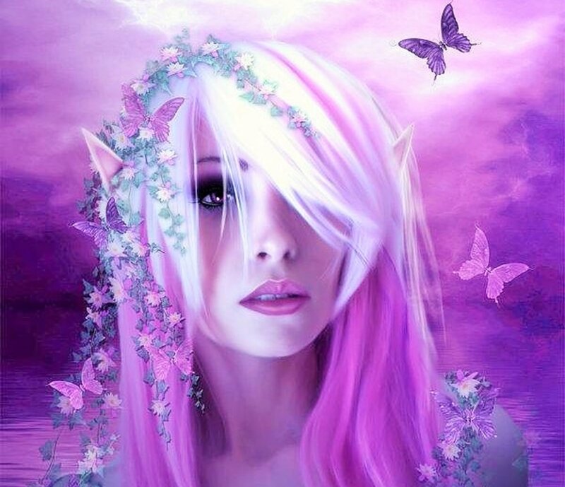 Elf Woman with Pink Hair — Purple, Dreamy